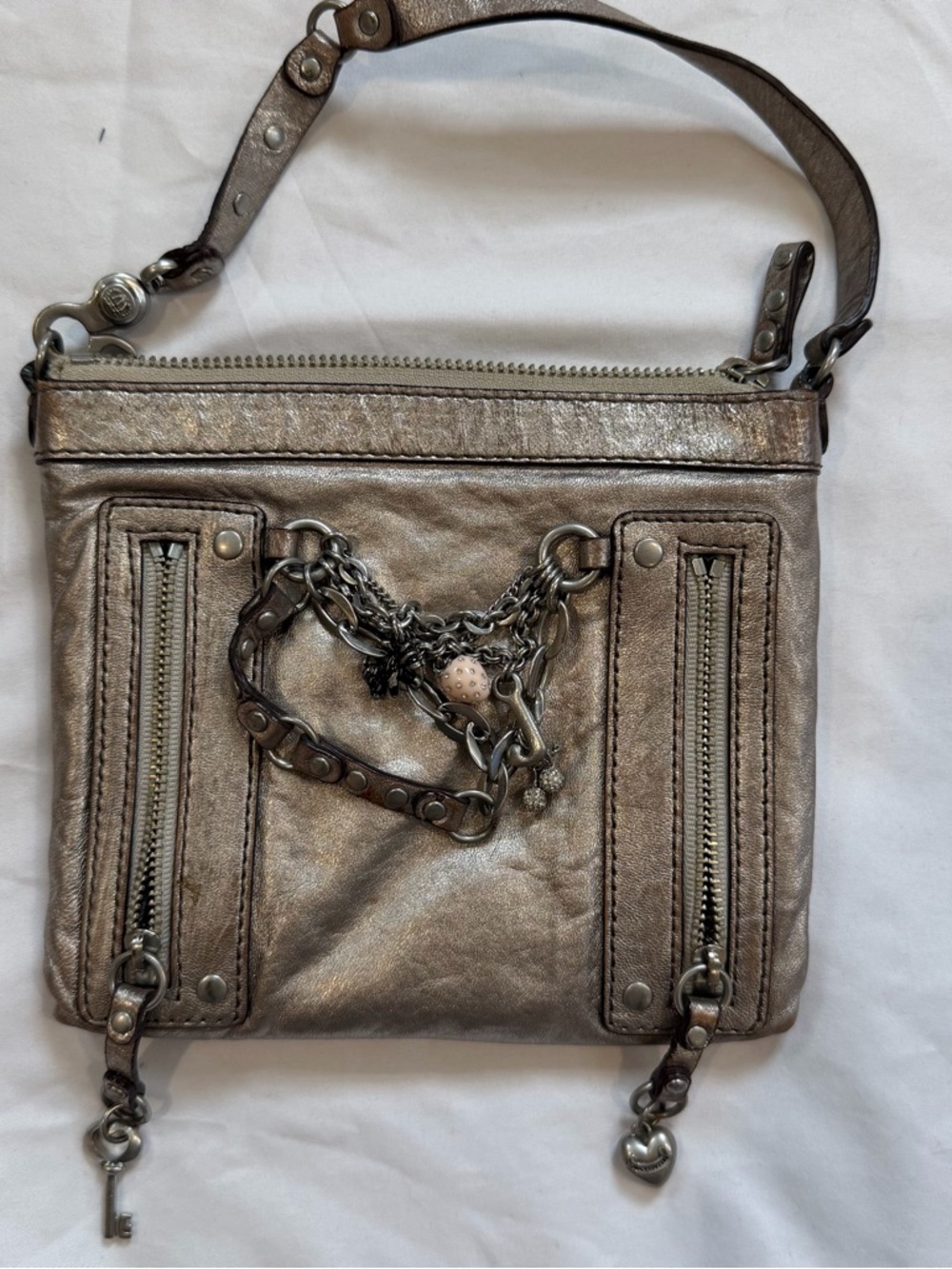Juicy Couture Vintage Metallic Silver Leather Shoulder Bag